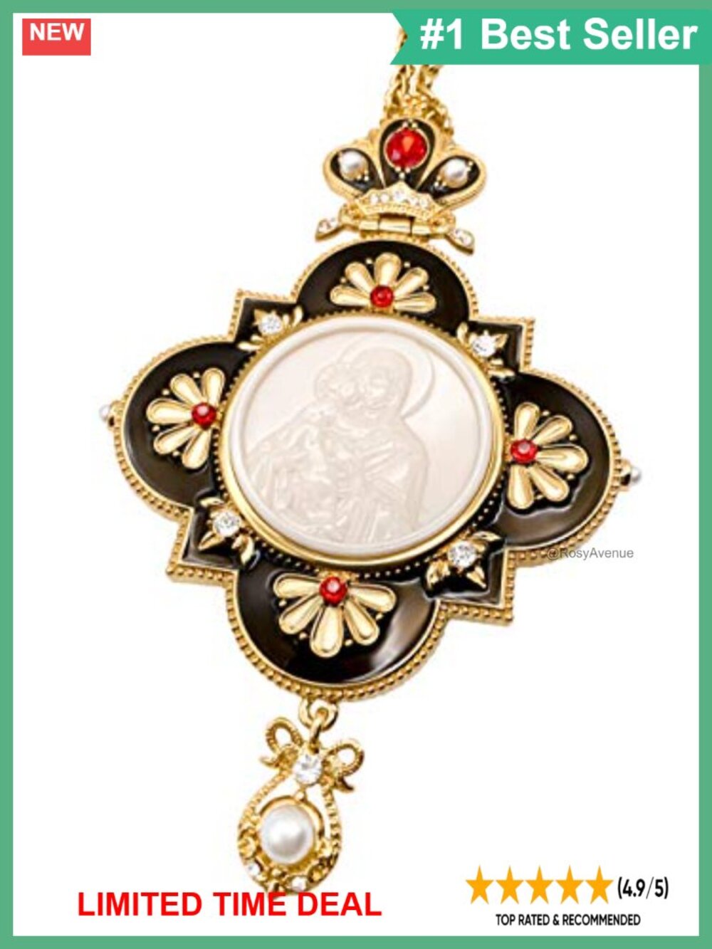 24k Gold Plated Pectoral Cross Necklace Virgin Mary Jesus 24 Inch Chain